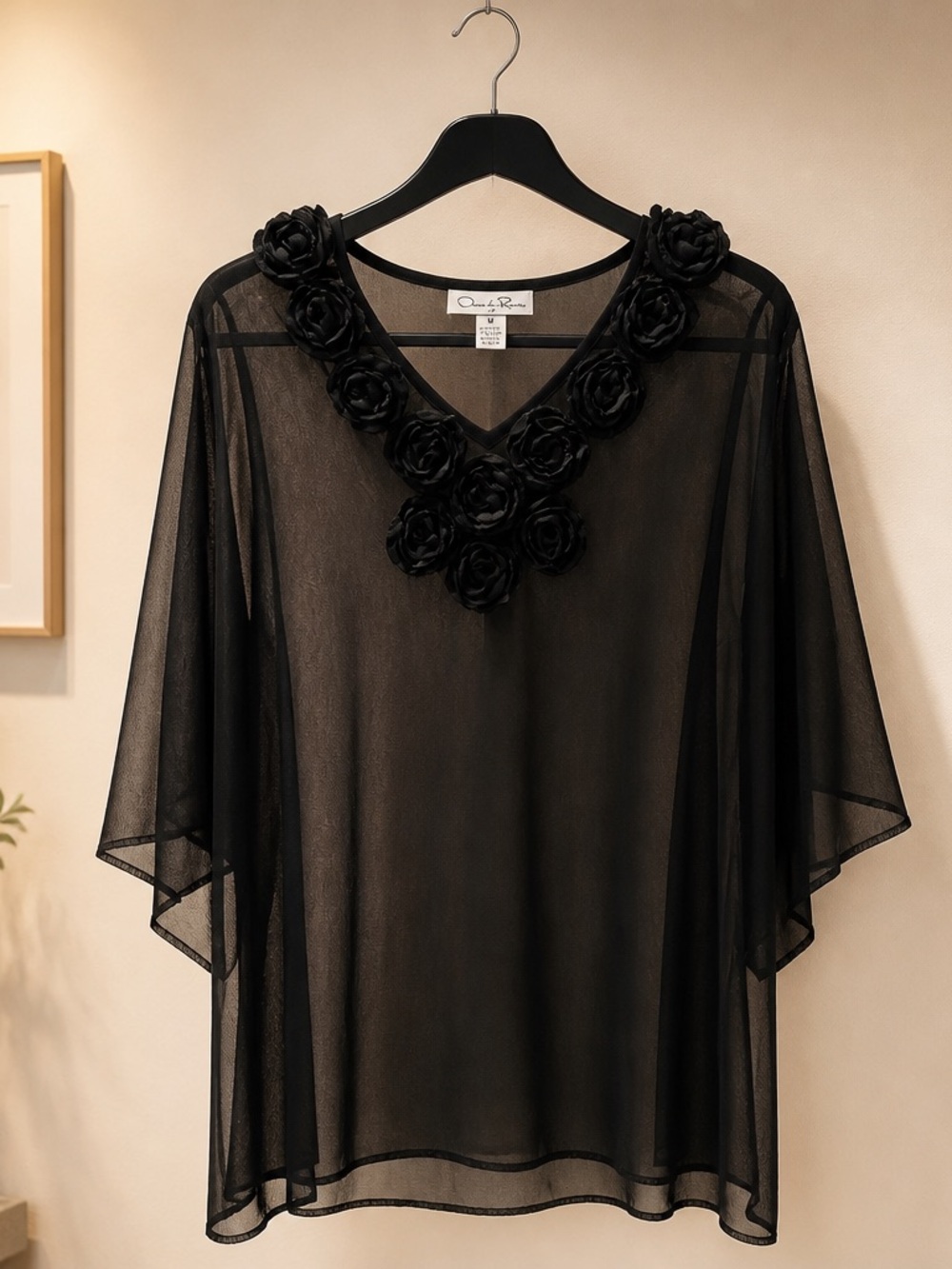 Classic Black Rose-Embellished Sheer Swim Coverup - Women